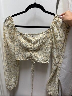 Shop Red Dress MARBLE Yellow Floral Smocked Ruched Long-Sleeve Crop Top